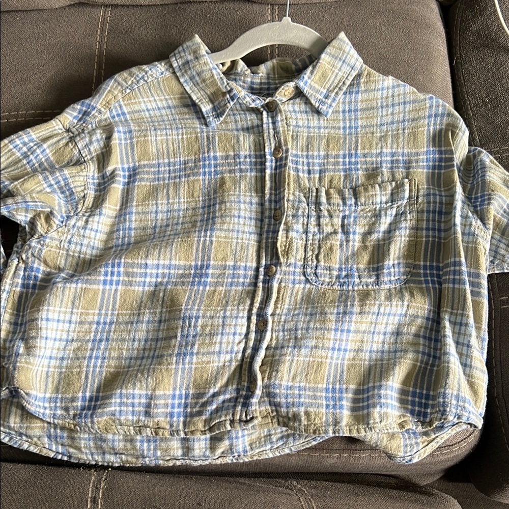 Plaid Kids Shirt in Blue and Tan